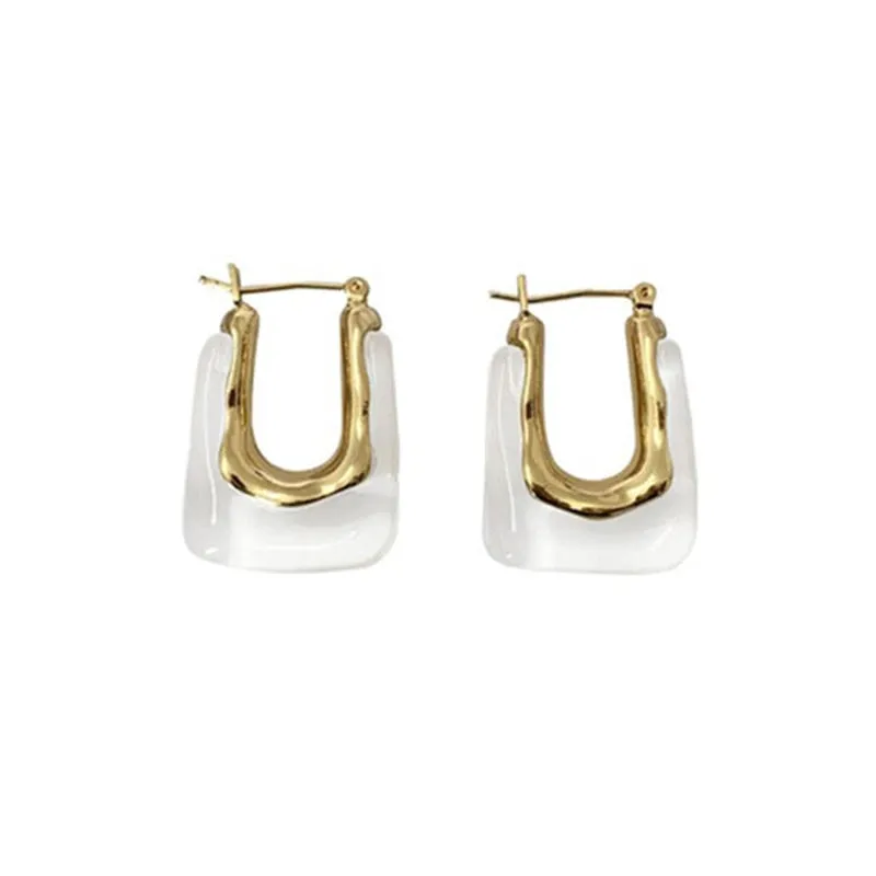 deanwangkt  New Trendy Transparent Resin Hoop Earrings for Women Girls Geometric Irregular Metal Acrylic Earrings Party Jewelry