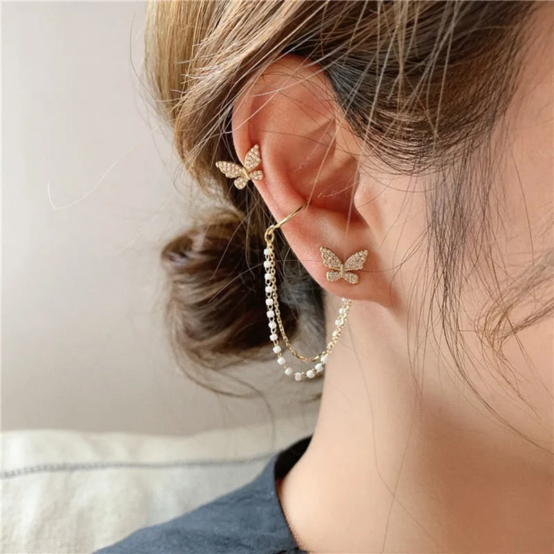 DEANWANGKT Trend  New Animal Birds Tassel Women Earrings Clip Ear Cuff Silver Color Stars No Pierced Ear Hook Long Chain Earing Jewelry