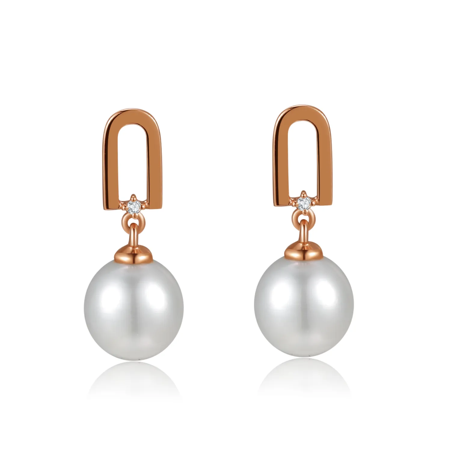 Diamond "window" Pearl Earrings