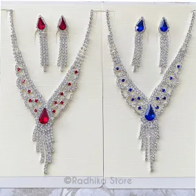 Flying Parrots V Neck-Rhinestone Deity Necklace And Earring Set