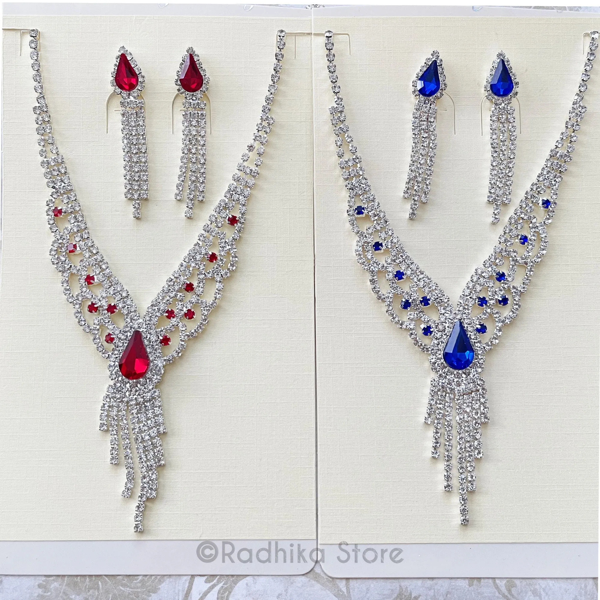 Flying Parrots V Neck-Rhinestone Deity Necklace And Earring Set