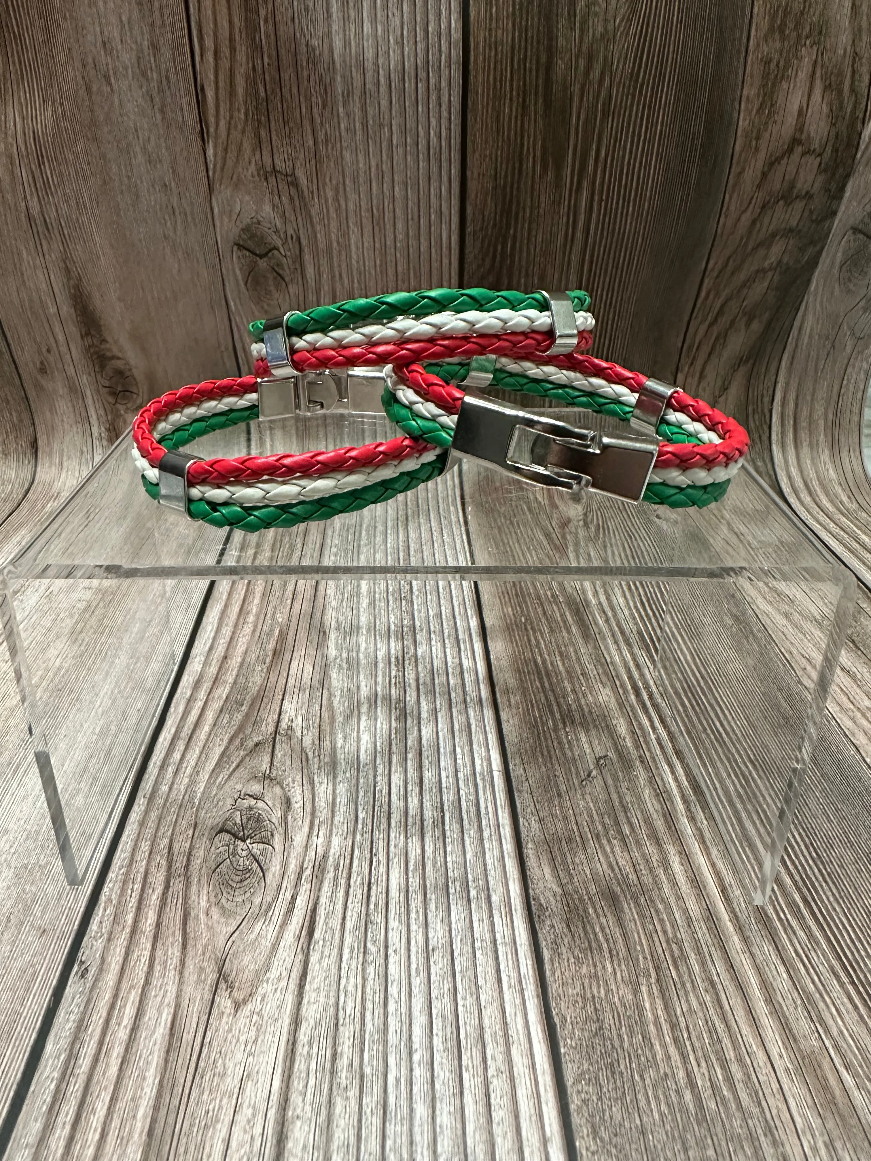 Italian Flag Leather Bracelet (Sliver Buckle)