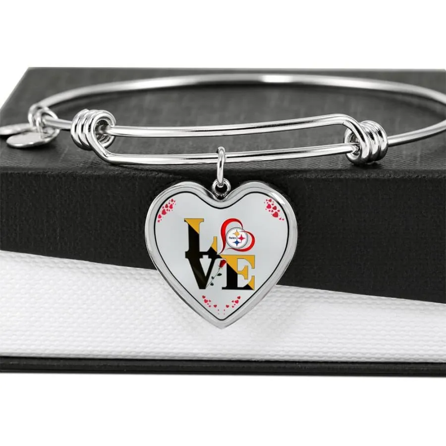 Luxury "Love" Pittsburgh Steelers Bracelet Handcrafted| Can Be Engraved Any TEXT (Stainless/Gold)