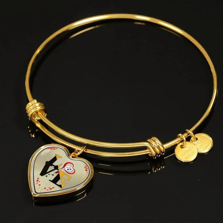 Luxury "Love" Pittsburgh Steelers Bracelet Handcrafted| Can Be Engraved Any TEXT (Stainless/Gold)