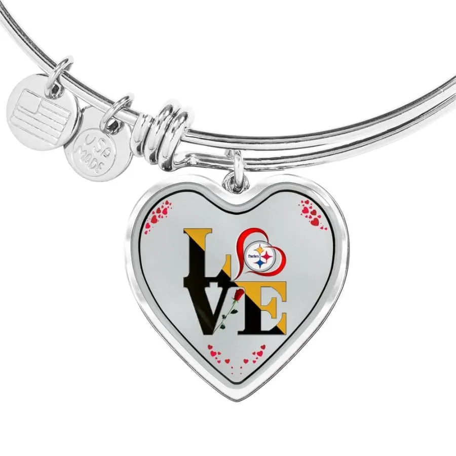 Luxury "Love" Pittsburgh Steelers Bracelet Handcrafted| Can Be Engraved Any TEXT (Stainless/Gold)