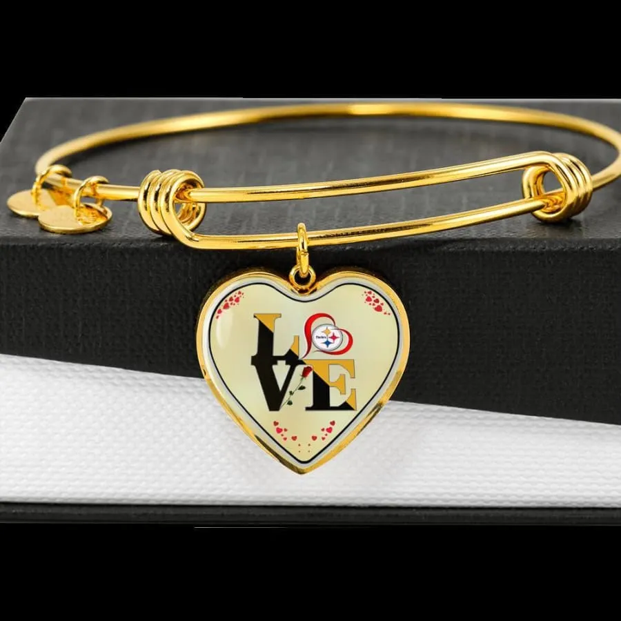 Luxury "Love" Pittsburgh Steelers Bracelet Handcrafted| Can Be Engraved Any TEXT (Stainless/Gold)