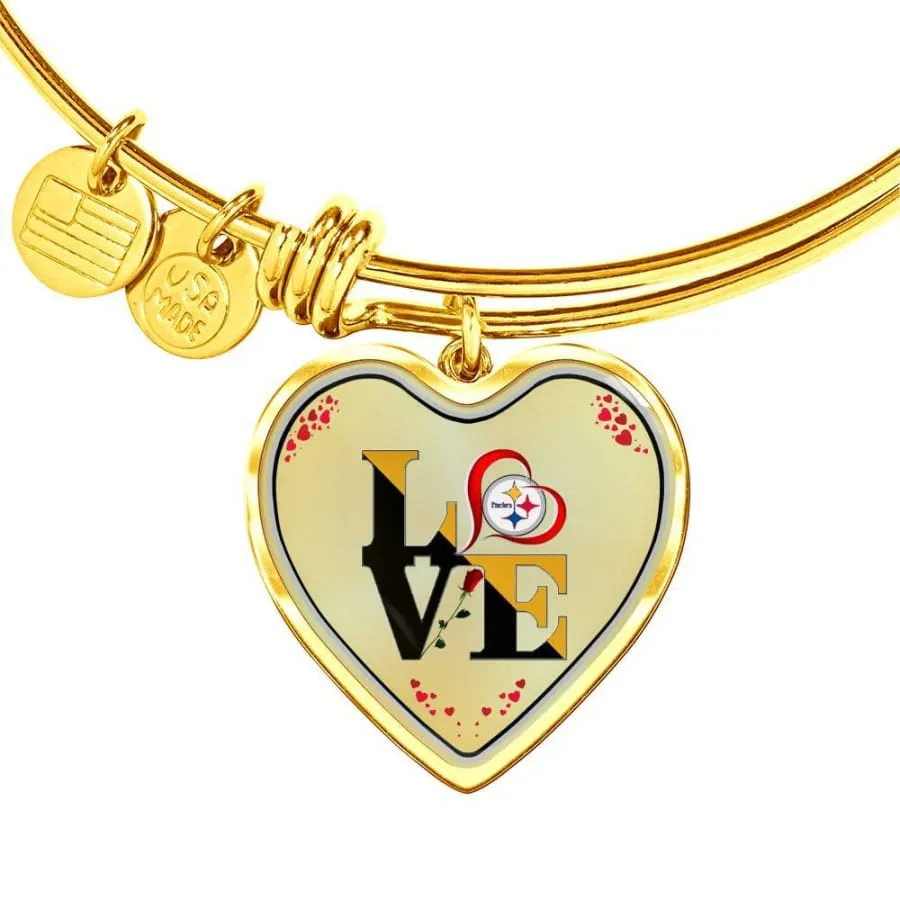 Luxury "Love" Pittsburgh Steelers Bracelet Handcrafted| Can Be Engraved Any TEXT (Stainless/Gold)