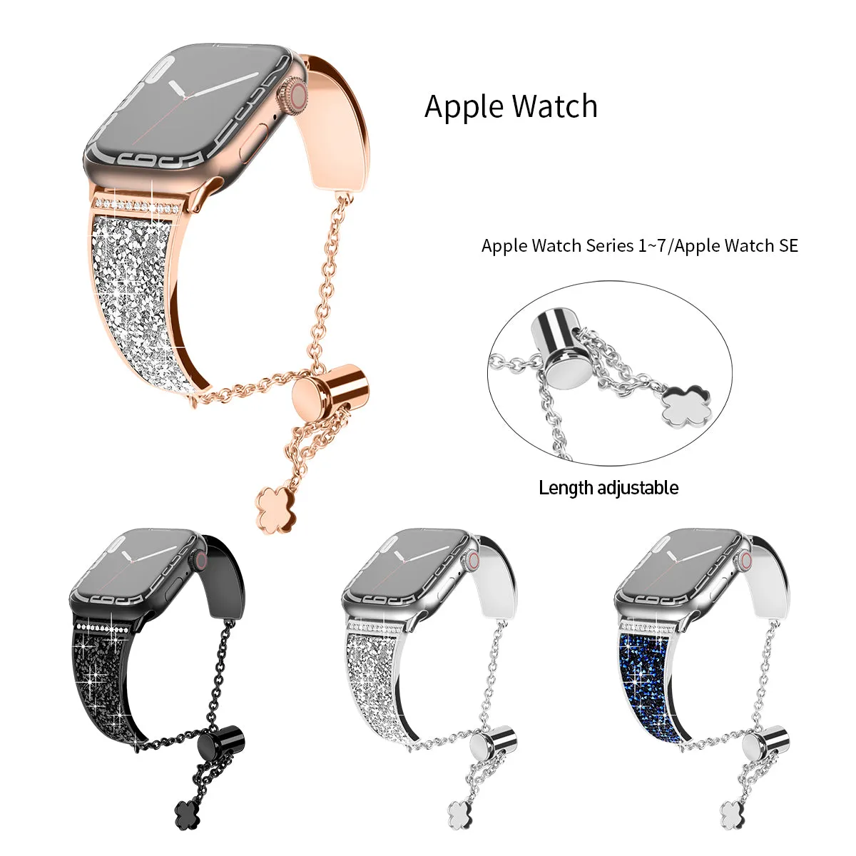 Metal Band with Dazzling Crystal for Apple Watch 38/40/41mm & 42/44/45mm