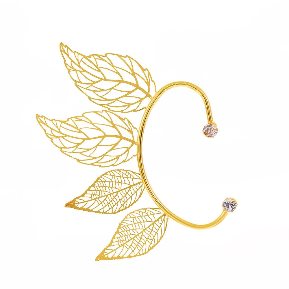 Minimalist and fashionable sparkling diamond hollowed out leaf ear loop