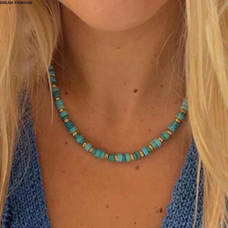 New Arrival Natural Stone Fashion Fashion Twin Design Necklace Clavicle Chain Male and Female Personality Turquoise Handmade Ornament