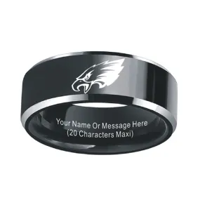 nfl eagles fans Ring Laser-etched Black Titanium Steel| MyNameRing Personalized Name Ring| Wedding Band Ring