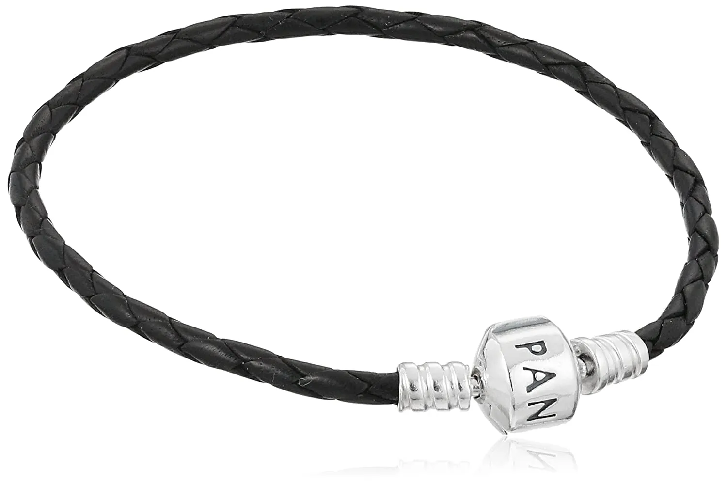 Pandora Moments Black Leather Bracelet #590705CBK-S2 17.5cm