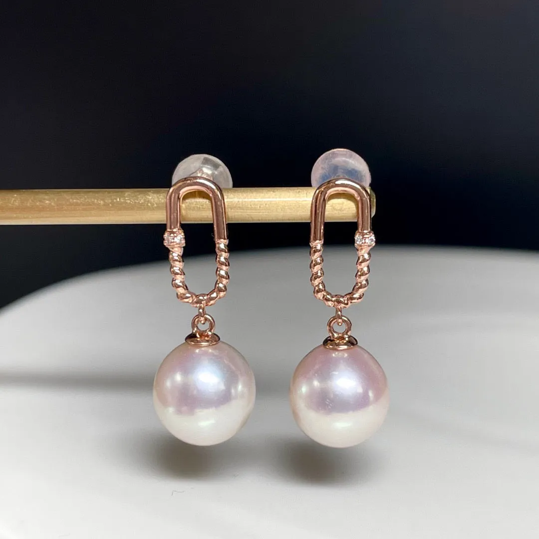 "Round Beads" Diamond Pearl Earrings