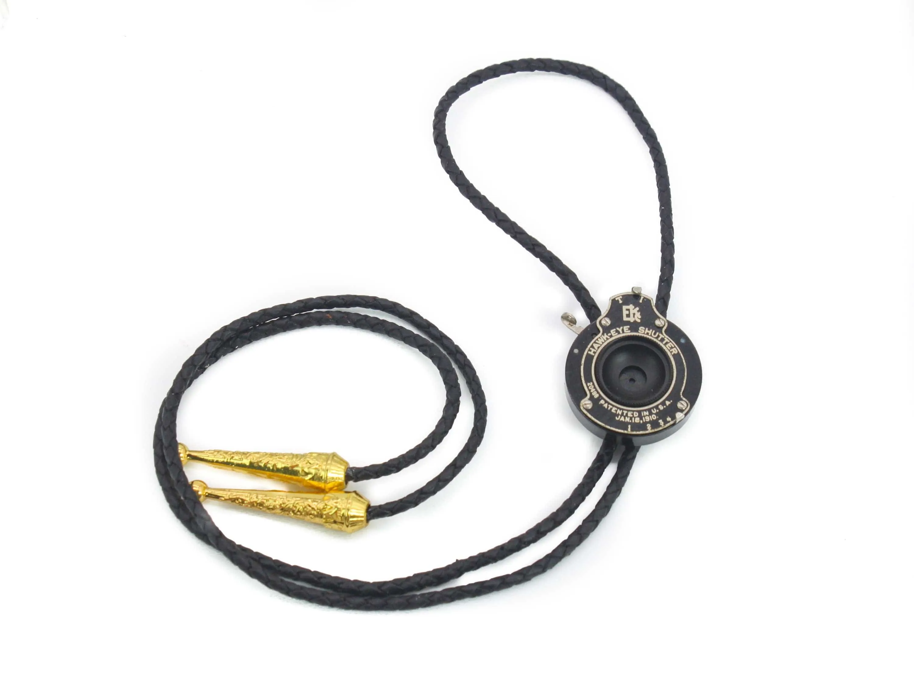 Rare Vintage Small Silver & Black Bolo Tie, Kodak Hawk-Eye Folding Camera, photographer gift, bola tie, shoestring necktie, gift for him