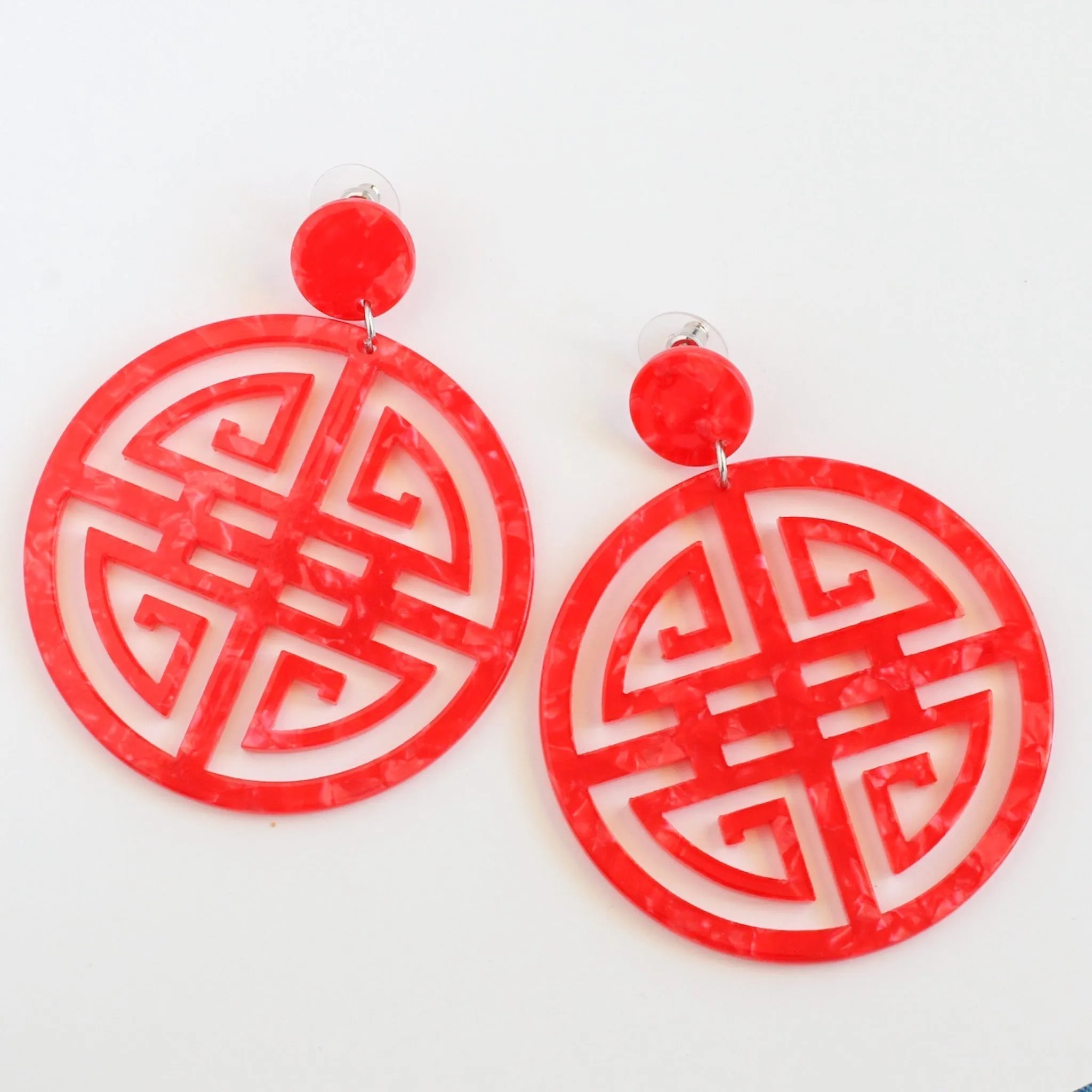 Red Acrylic Prosperity Acrylic Earrings