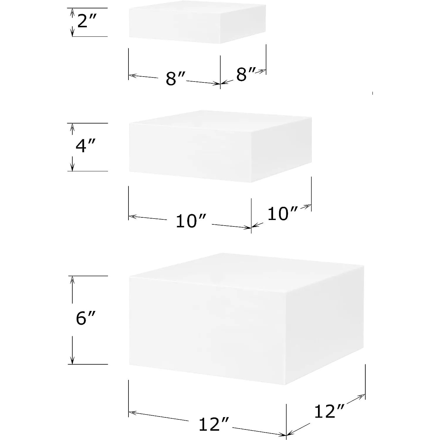 Red Co. Set of 3 (12", 10", 8") Square Cube Acrylic Display Nesting Risers with Hollow Bottoms