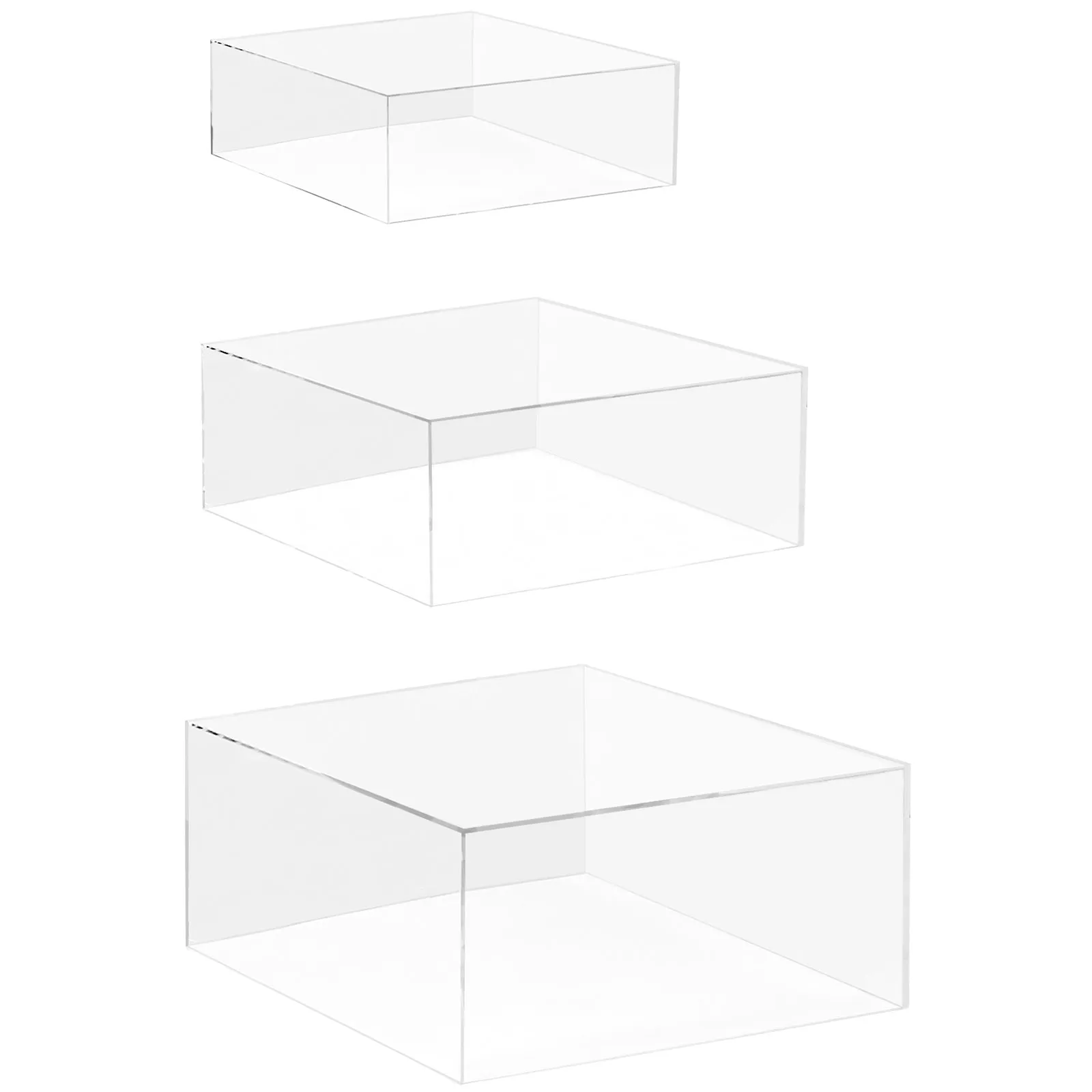 Red Co. Set of 3 (12", 10", 8") Square Cube Acrylic Display Nesting Risers with Hollow Bottoms