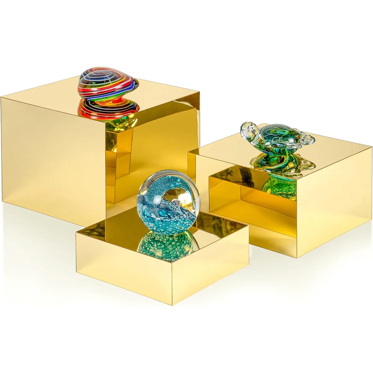 Red Co. Set of 3 Glossy Gold Acrylic Cube Display Nesting Risers with Hollow Bottoms - 2 Pack