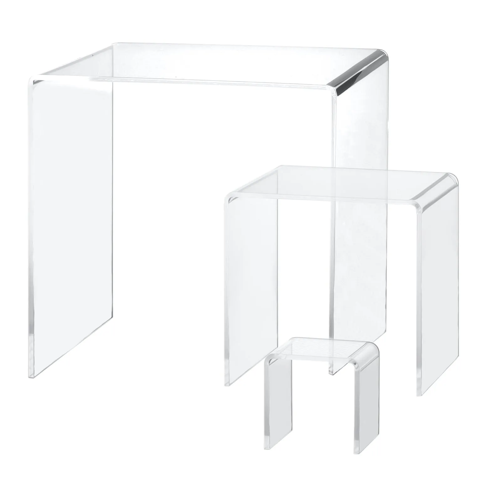 Red Co. Set of 3 Sizes (6", 4", 2") Crystal Clear Acrylic Display Stand Shelf Risers, 1/8 Inches Thick