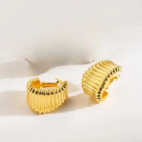 Retro Brass Textured Striped C-shaped Earrings