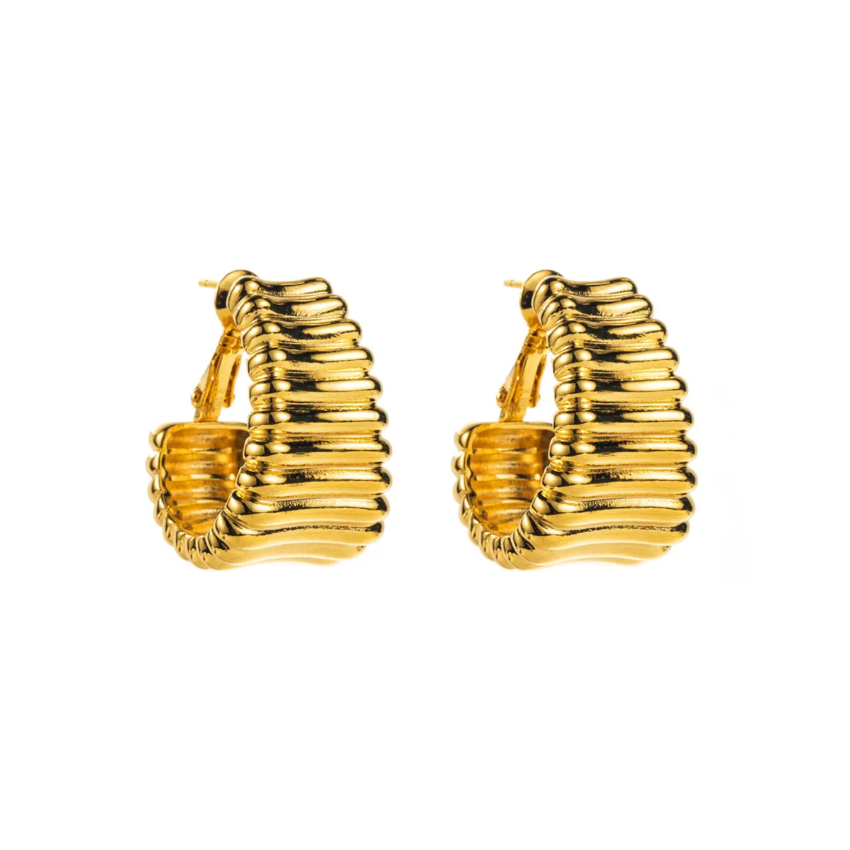 Retro Brass Textured Striped C-shaped Earrings