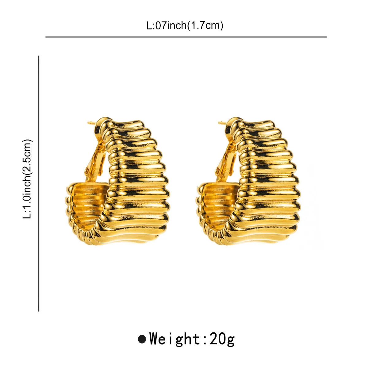 Retro Brass Textured Striped C-shaped Earrings