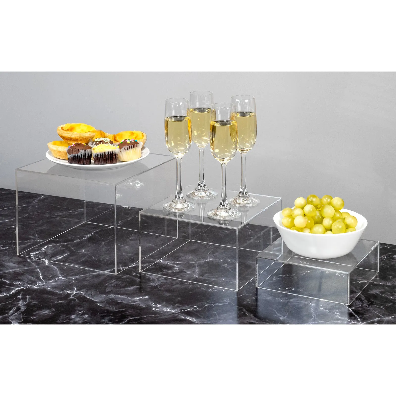 Set of 3 Acrylic Cube Display Nesting Risers with Hollow Bottoms