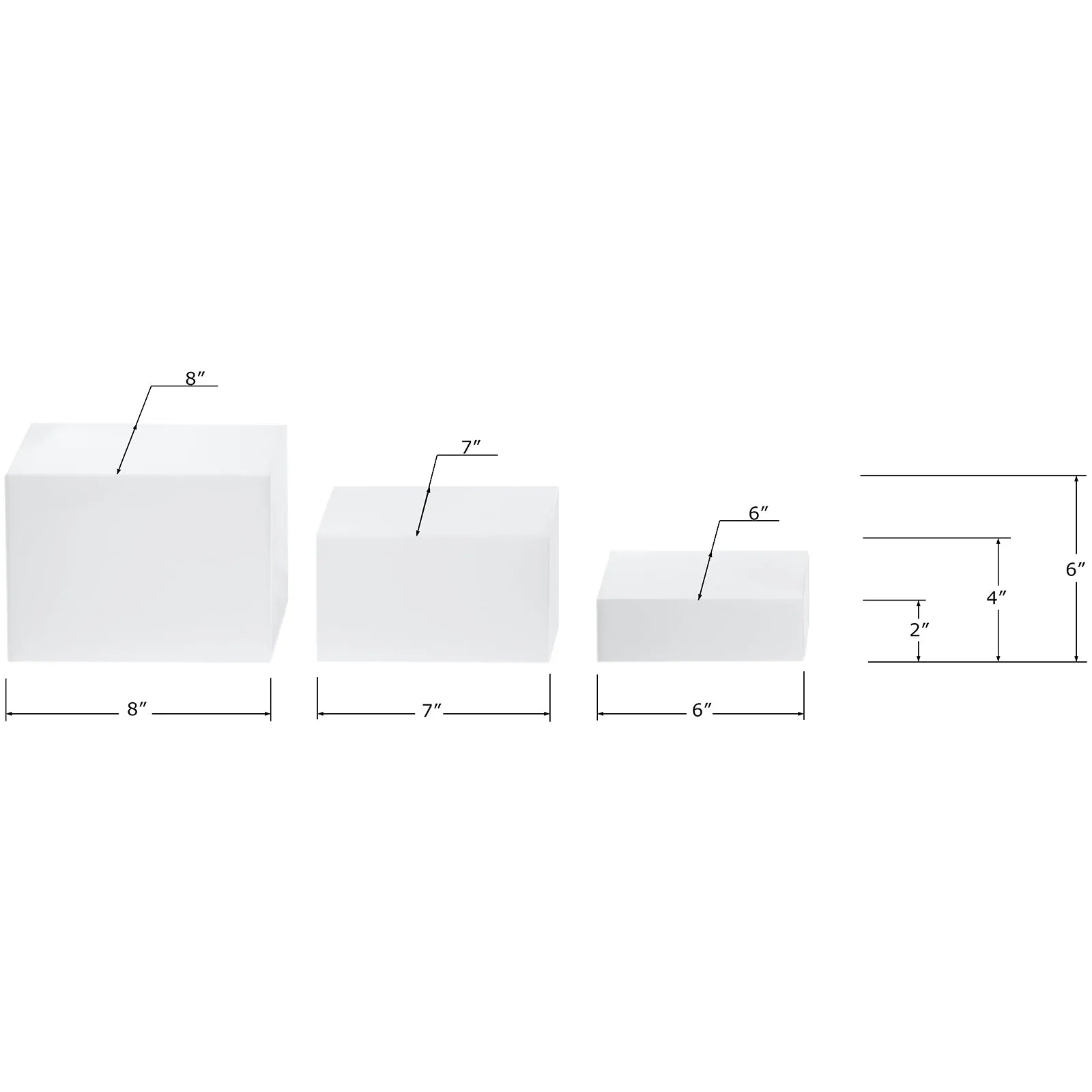 Set of 3 Acrylic Cube Display Nesting Risers with Hollow Bottoms