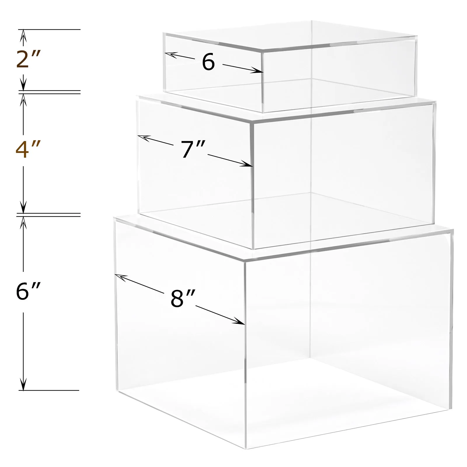 Set of 3 Acrylic Cube Display Nesting Risers with Hollow Bottoms