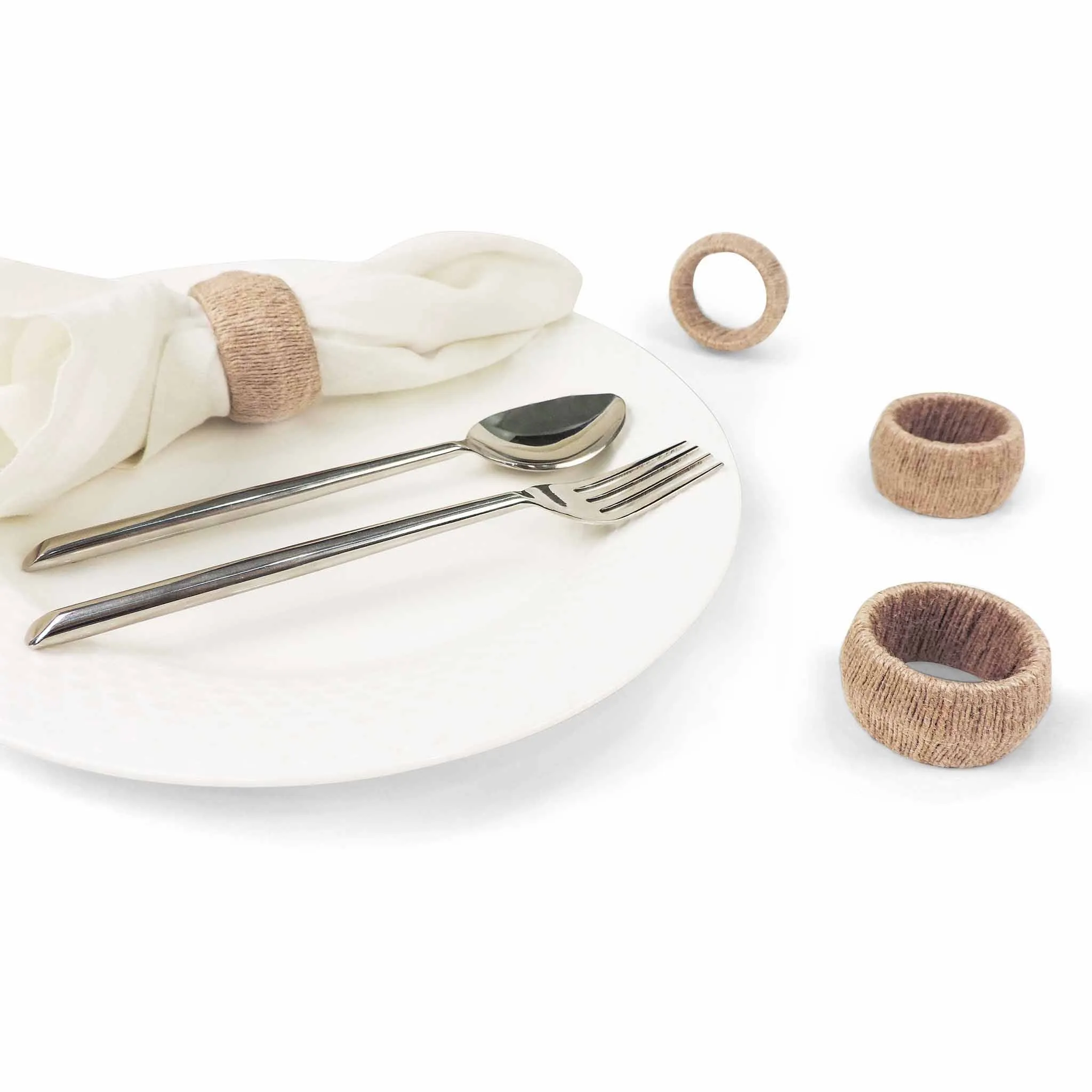 Spooling Around Jute Napkin Ring in Natural, Set of 4