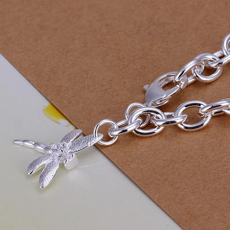 Sterling Solid Silver Jewelry Dragonfly Charm Bracelet For Women