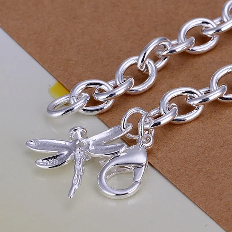 Sterling Solid Silver Jewelry Dragonfly Charm Bracelet For Women