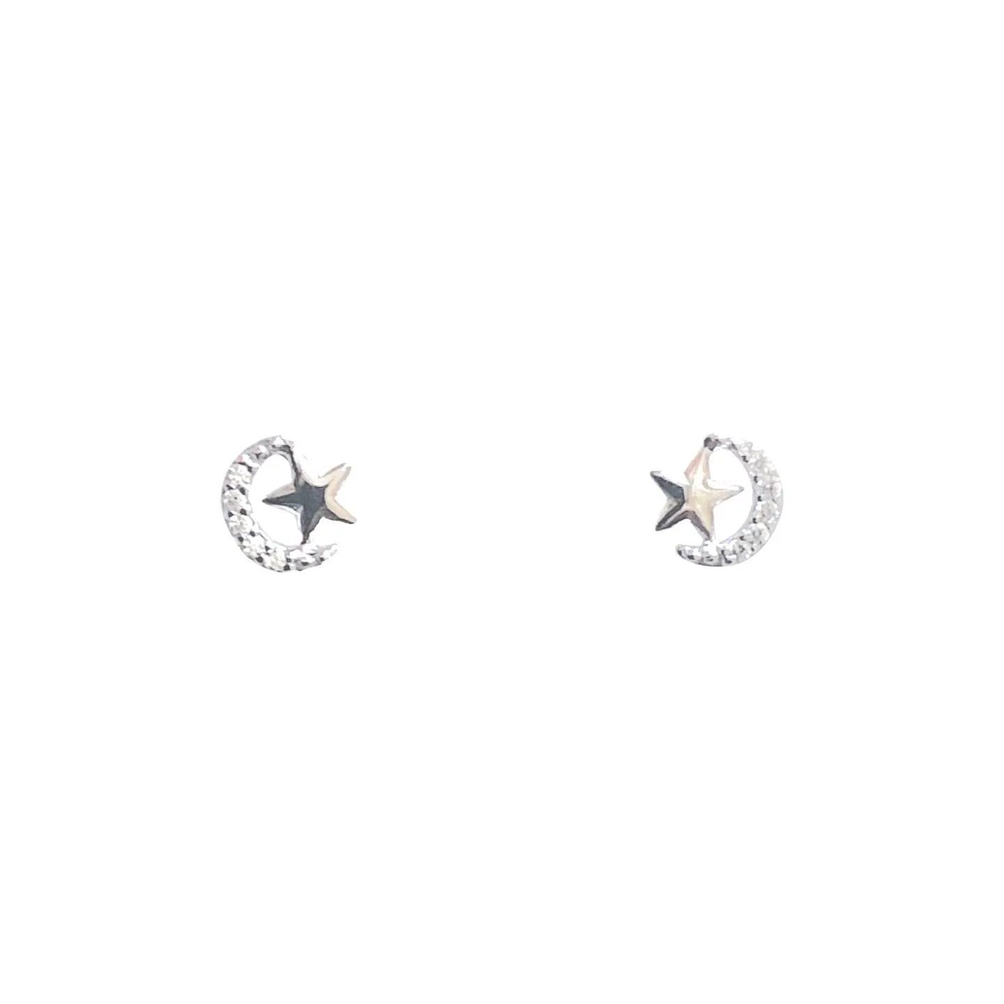 Tiny Crescent Moon   Star Stud Earrings (silver)