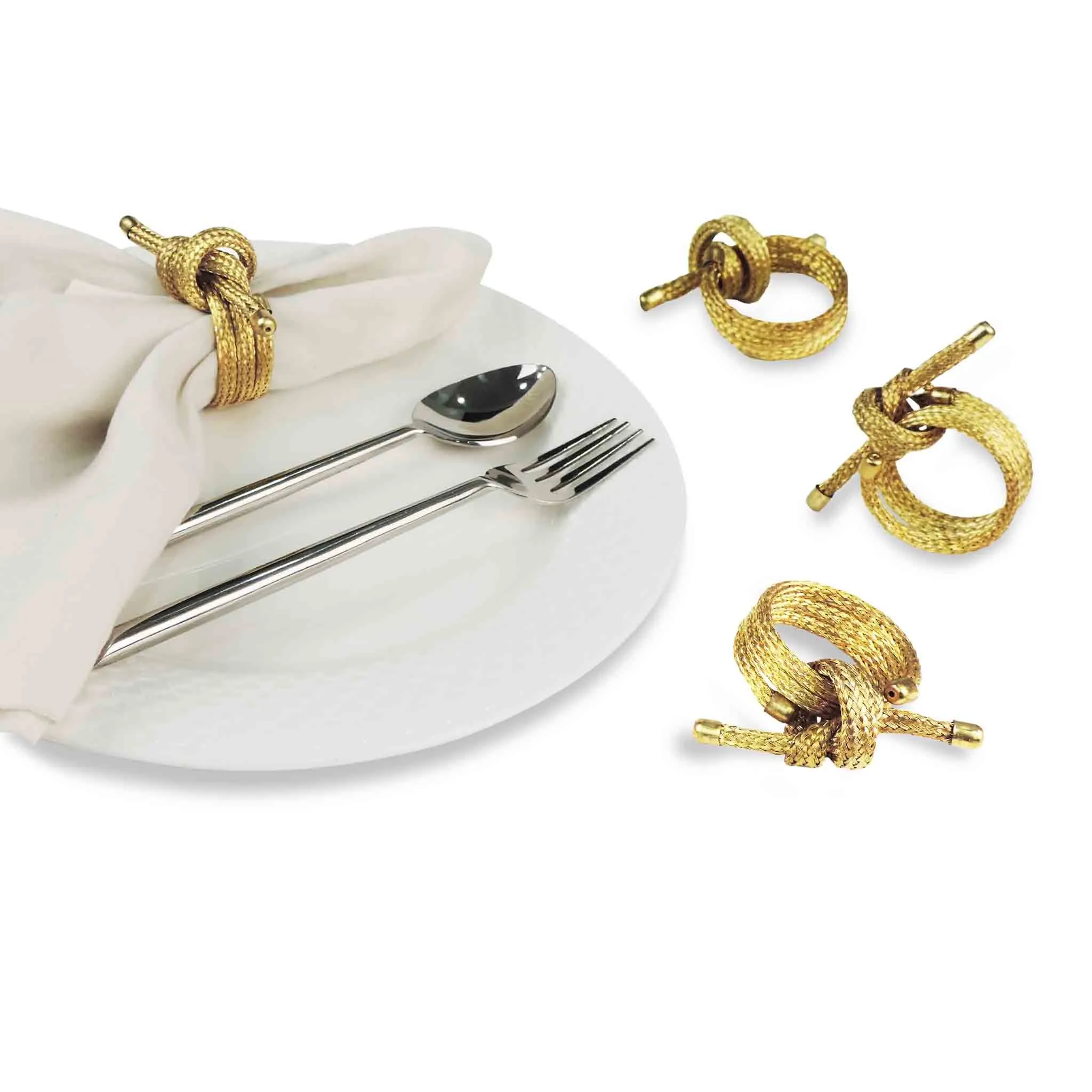 Top Knot Napkin Ring in Gold, Set of 4