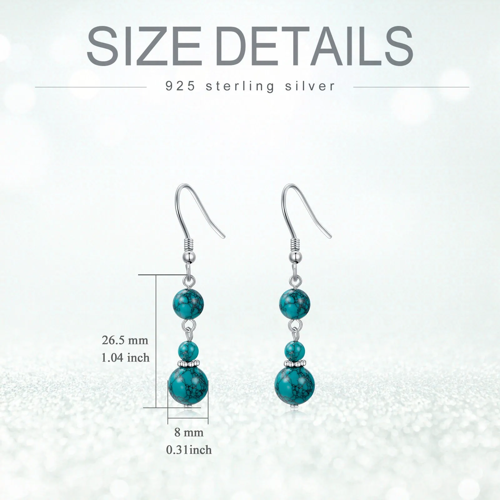 Turquoise Earrings for Women Sterling Silver Hooks Dangle Drop Earrings for Girls Gifts