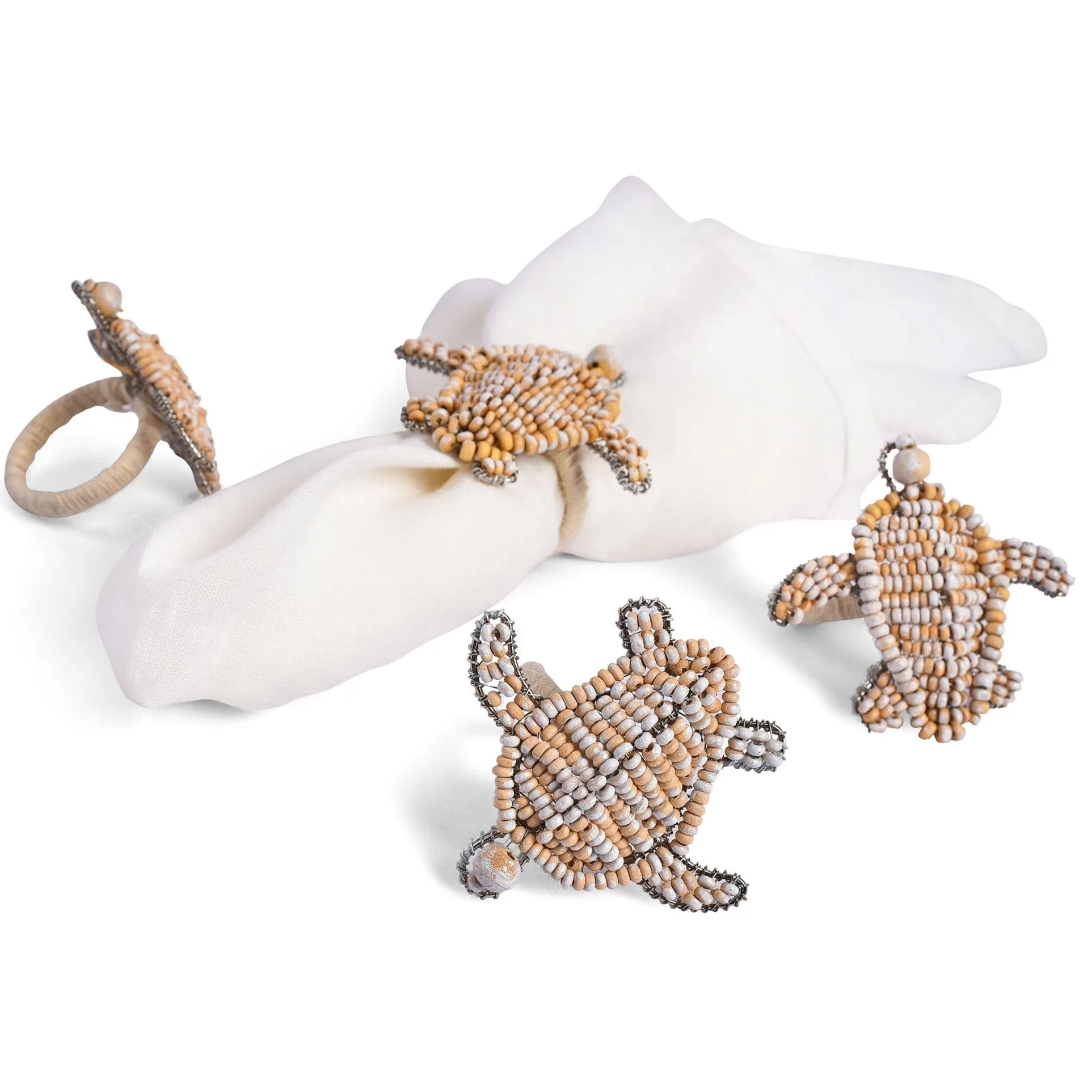 Turtley In Love Jute Napkin Ring in Ivory, Set of 4