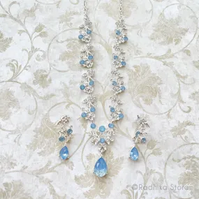 Vrindavan Dew Drops-Rhinestone Deity Necklace And Earring Set-Krishna Blue