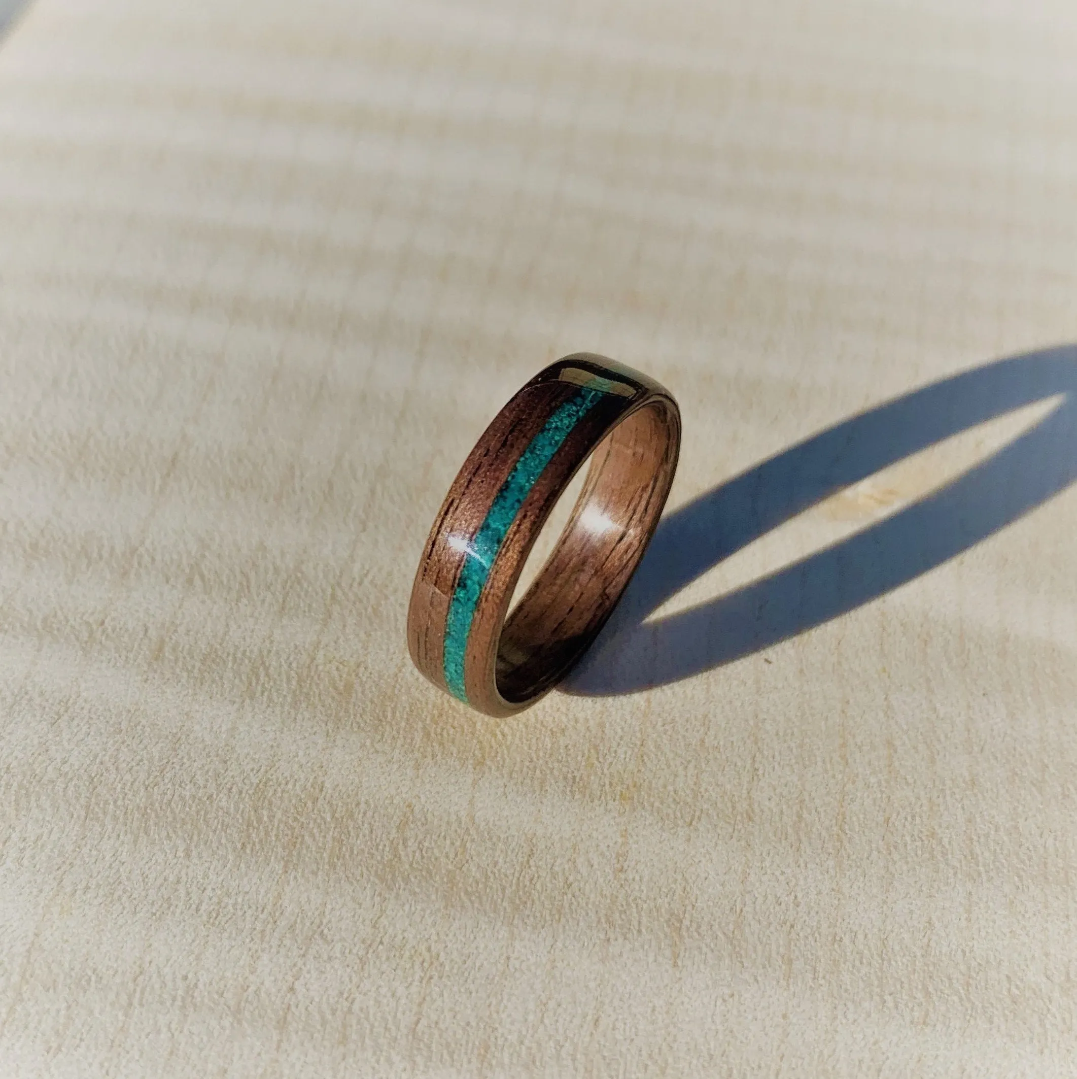 Walnut Turquoise Bentwood Ring Custom Personalized Handmade Wedding Anniversary Men Womans Unique Statement Jewelry Gift