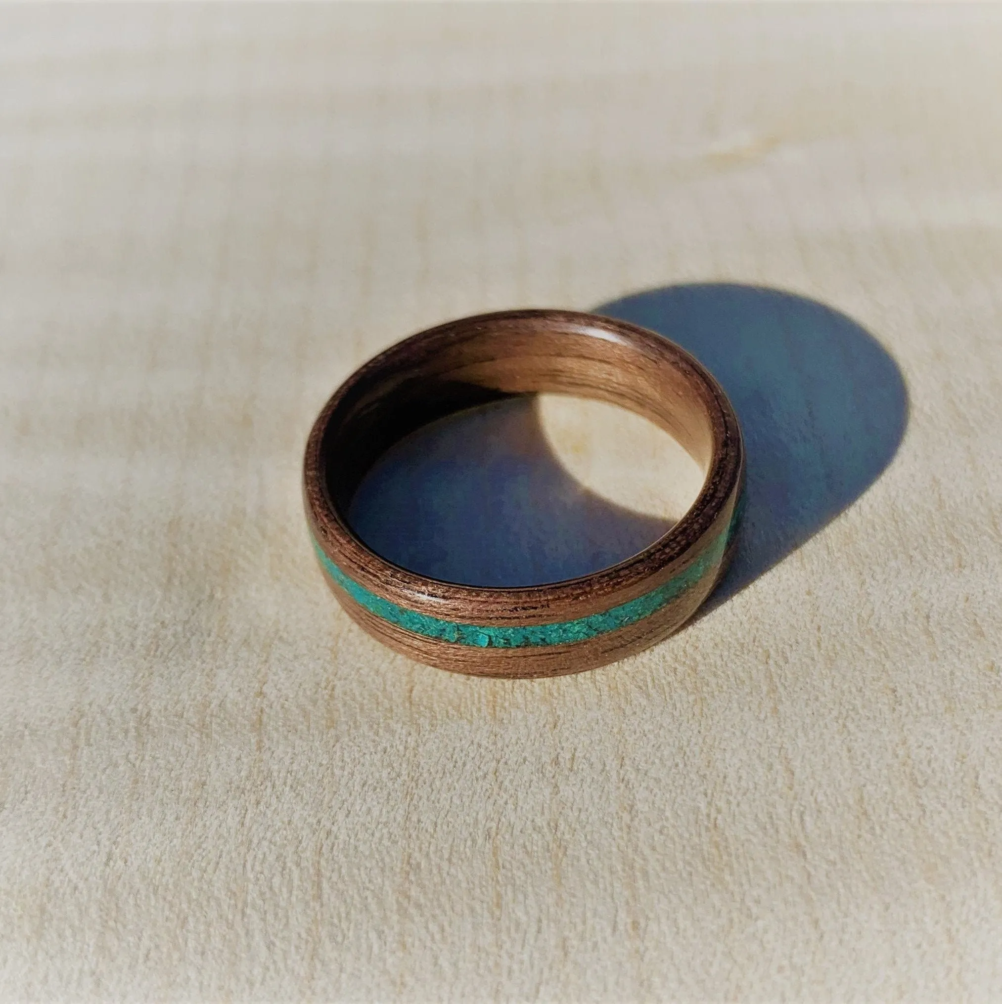 Walnut Turquoise Bentwood Ring Custom Personalized Handmade Wedding Anniversary Men Womans Unique Statement Jewelry Gift